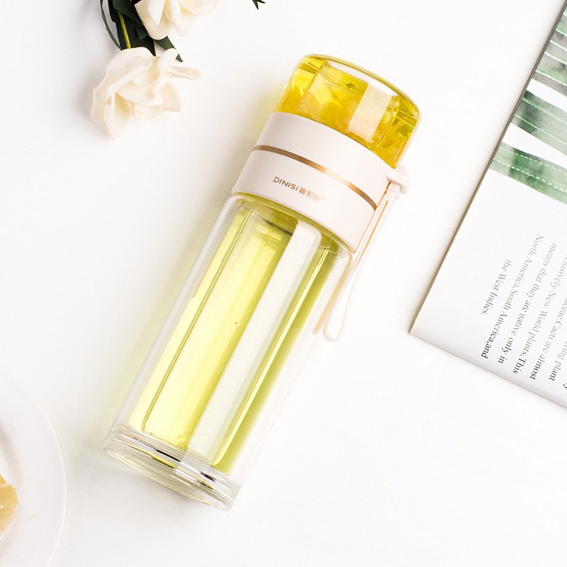 Top-down view of the Glass Tea Bottle, featuring the secure, leak-proof lid for spill-free travel.
