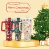 New Christmas Pattern Mug With Handle Lid Straw