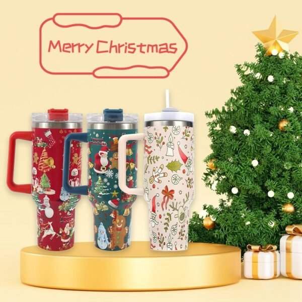 New Christmas Pattern Mug With Handle Lid Straw