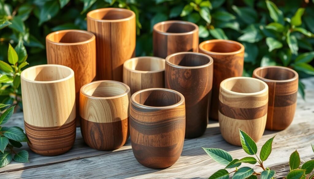 handcrafted wooden mugs