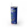Street Art Skinny Tumbler in use, keeping a refreshing drink cool outdoors.
