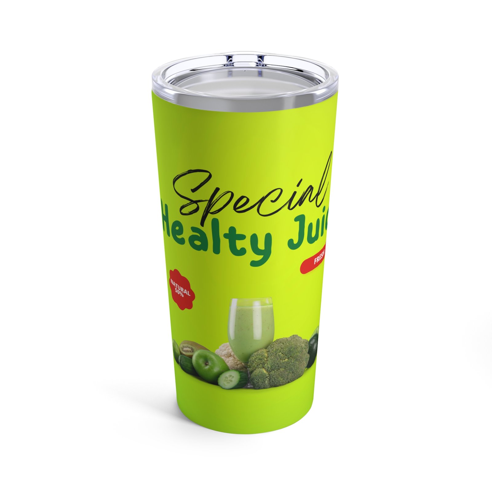 Special Healthy Juice Tumbler 20oz with sleek design, double-wall insulation, and reusable straw, perfect for juices and smoothies.