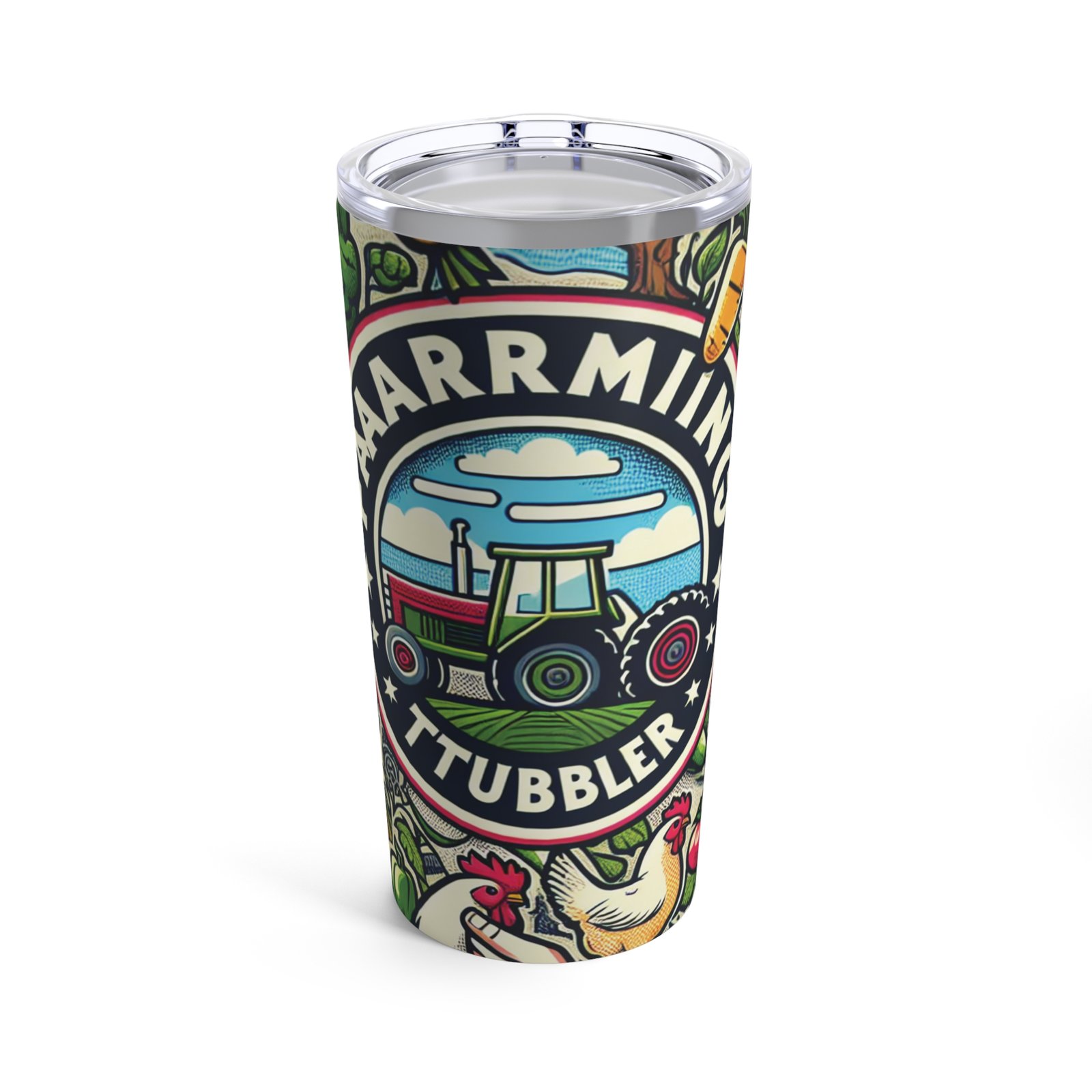 Funny Farming Tumbler with humorous farm-inspired design and spill-proof lid.