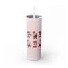 Merry Christmas Skinny Tumbler, 20oz, featuring a festive holiday design and reusable straw.